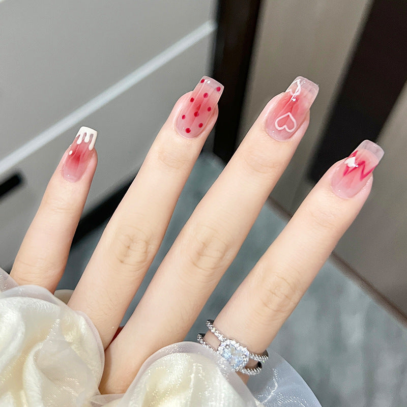 爱心软妹穿戴甲心跳指甲贴片法式美甲片腮红假指甲美甲贴片成品甲