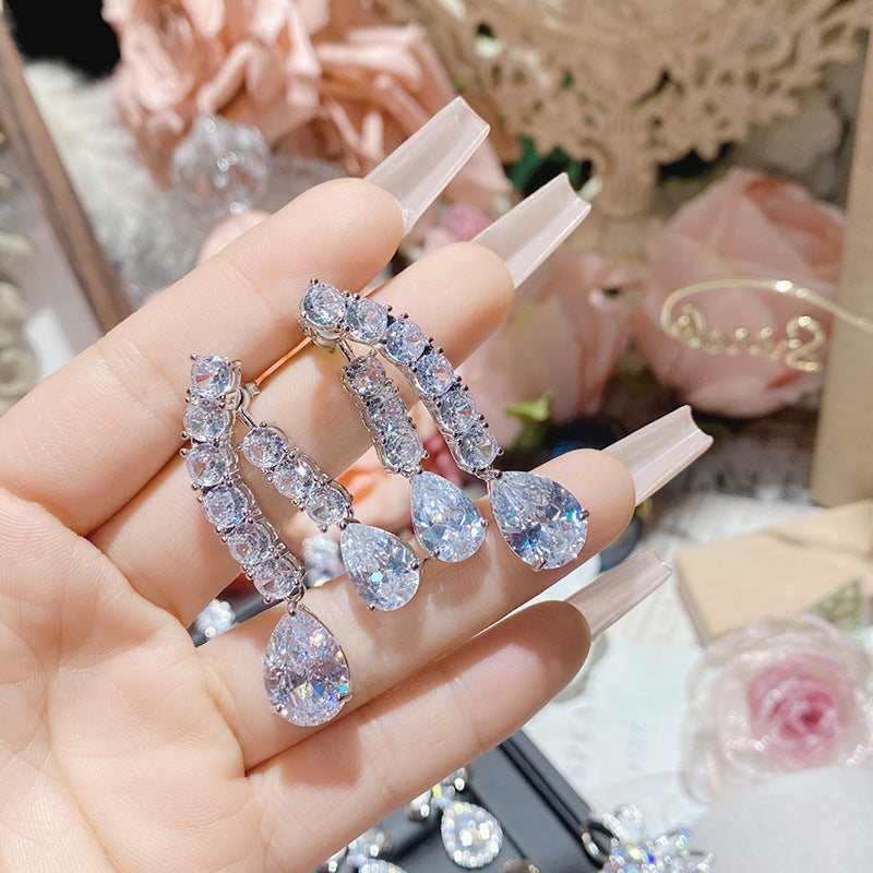 山茶欧美奢华夸张时尚仿莫桑耳钉女 镀18K金重工高级气质流苏耳钉