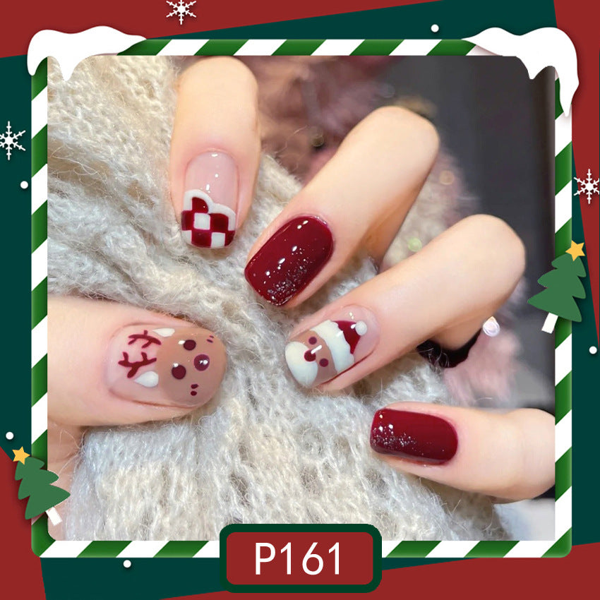 Fashion  nail Christmas New Purple Rabbit Cute Short Finished Nail Beauty Wearable Fake Nails Removable Nail Tip Wearable Armor