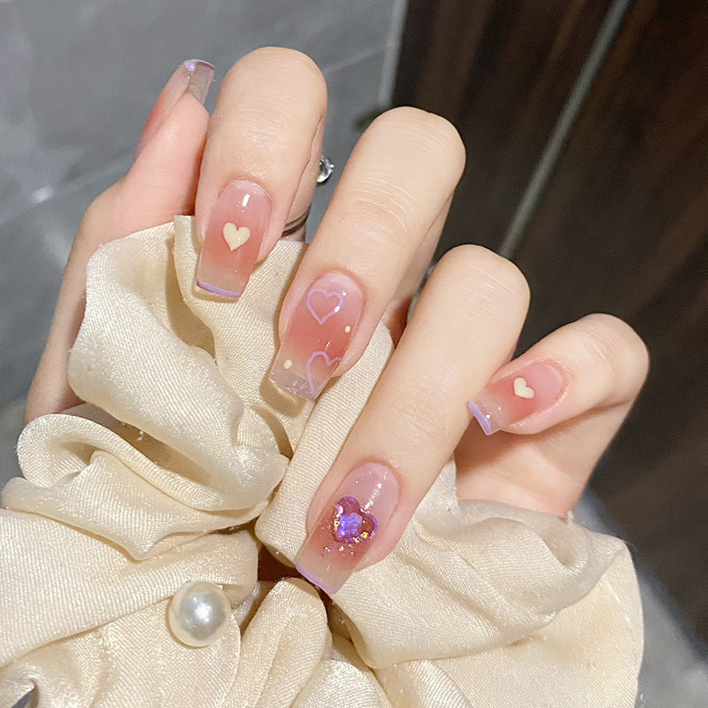 水晶葡萄穿戴甲腮红指甲贴片爱心美甲片法式假指甲美甲贴片成品甲