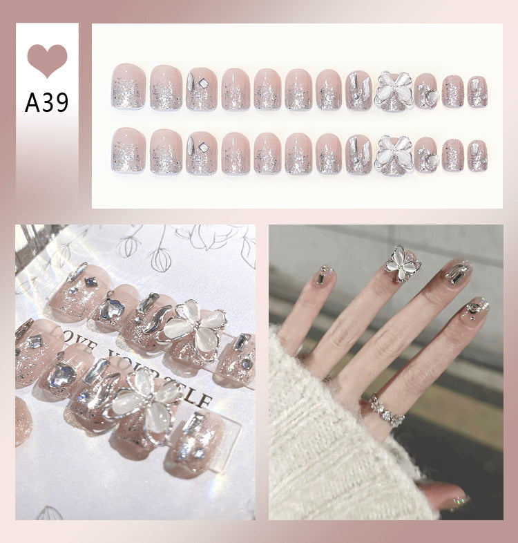 Fashion  nail Handmade Wear Nail Wholesale Internet Hot Diamond in the Debris Butterfly Glitter Nail Tips Finished Product Nail Patch Jelly Glue