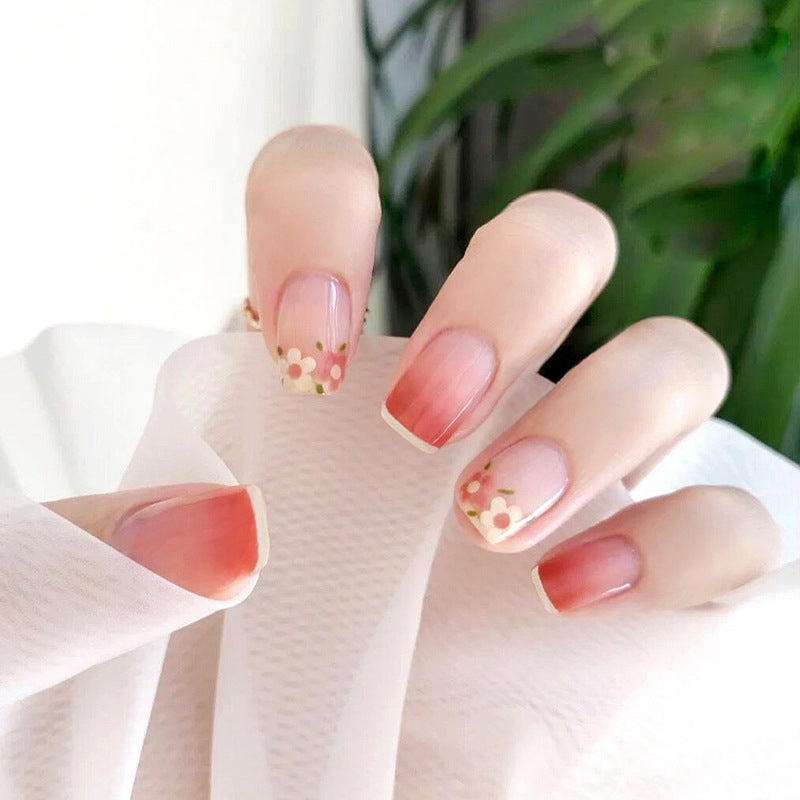 Fashion  nail Wearable Nail Sticker Little Flower Short Wear Nail Polish Nail Shaped Piece Removable Nail Patch Finished Product Y24