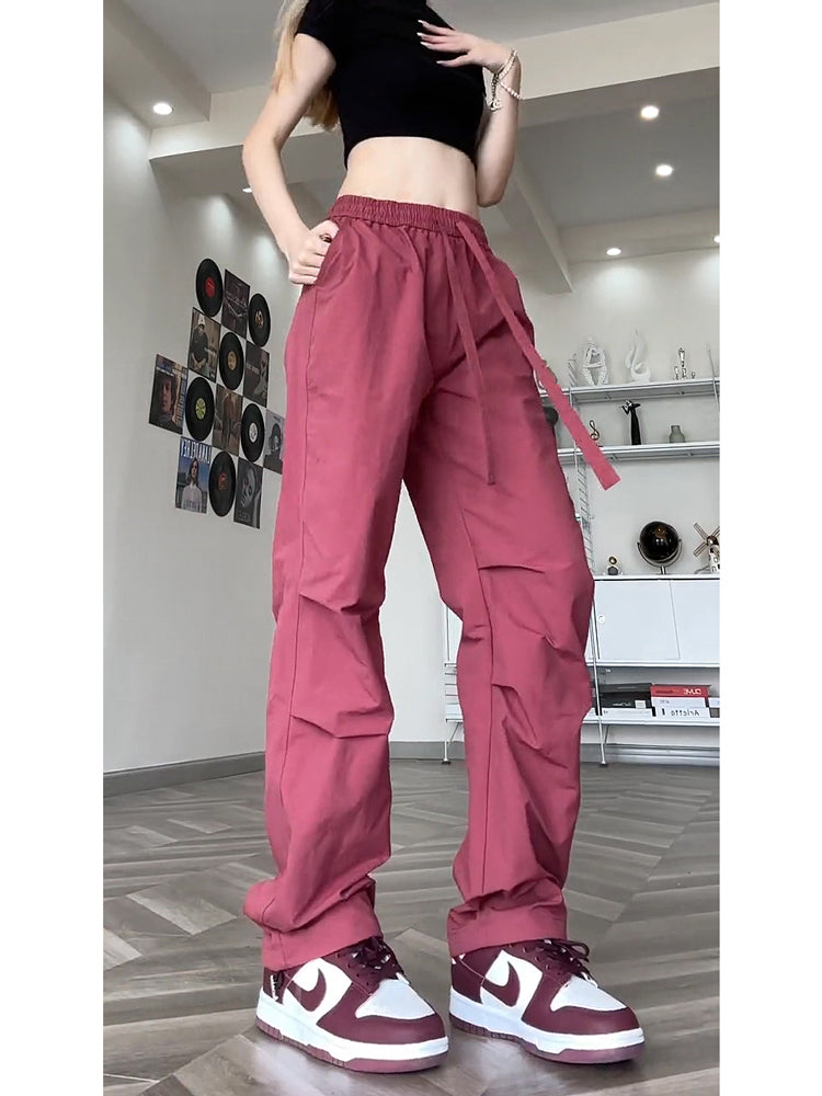 Free shipping  quick-drying pants casual pants female paratrooper pants thin straight-leg pants drape purple dopamine cargo pants
