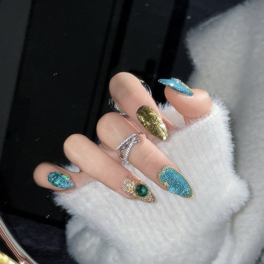 (reusable nail)Exotic style, pure handmade wearing armor, cat eye finished nail art, detachable handmade nail art, fake nail product