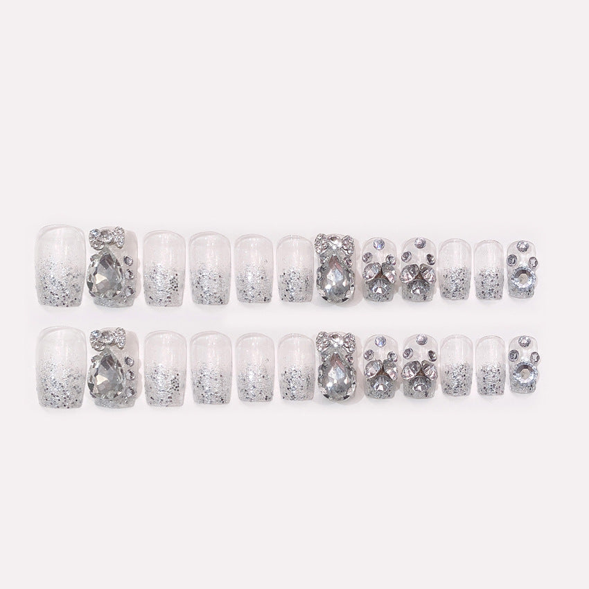Fashion  nail Shining Finished Manicure 24 Pieces Bride Fake Nails Wholesale Wear Nail Gem Bride Nail Stickers U37