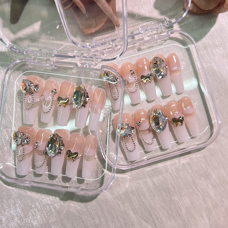 (Hand-Made Nail) French Spray Gun Gradient K9 Full Diamond Wear Armor Handmade Butterfly Autumn and Winter Love Detachable Nail Sticker