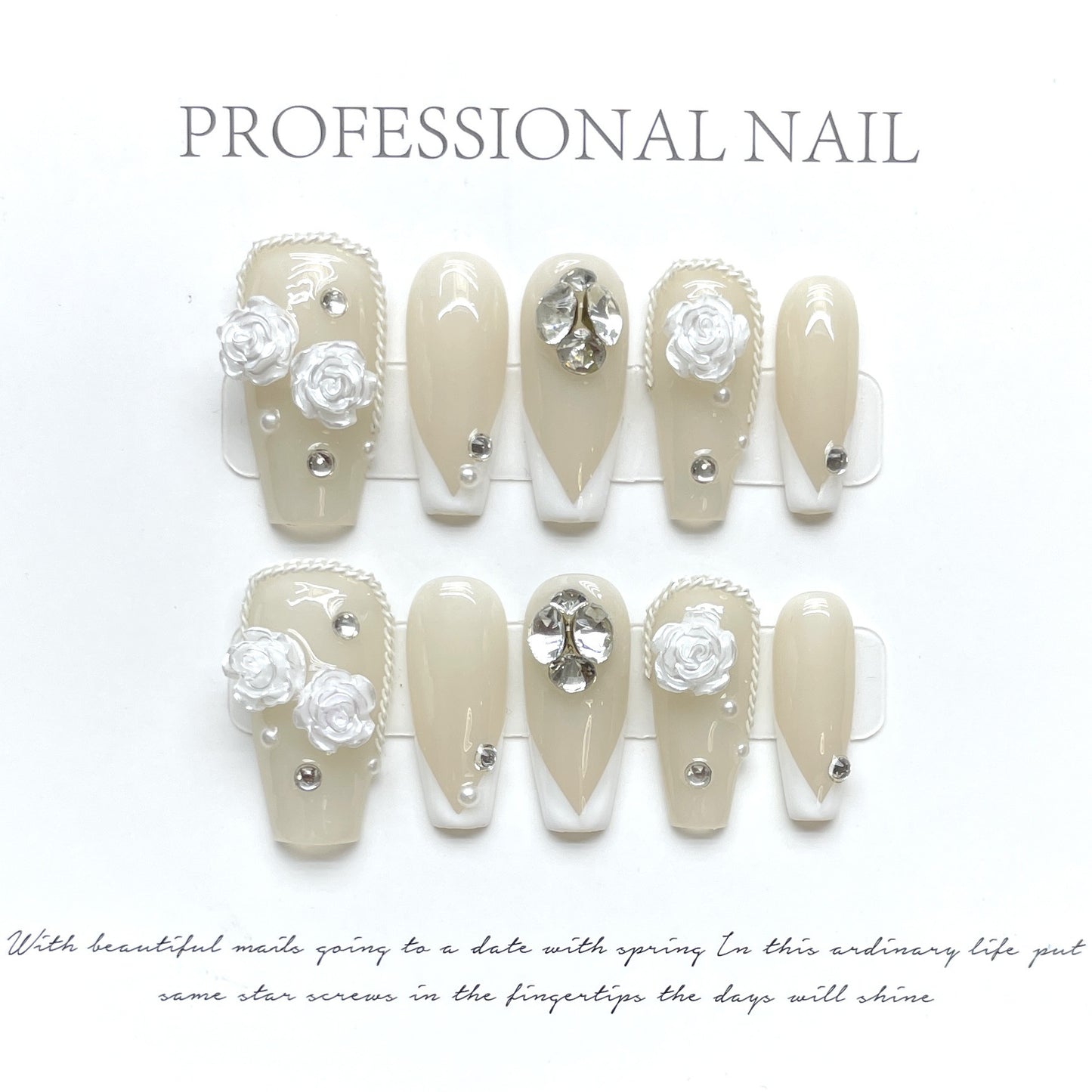 (reusable nail)"Hand-made real shot" blue mine cat's eye hand-worn nail stickers long white advanced detachable.