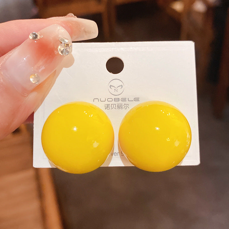 925银针简约圆球耳环欧美潮流时尚设计感夸张耳钉个性气质耳饰女