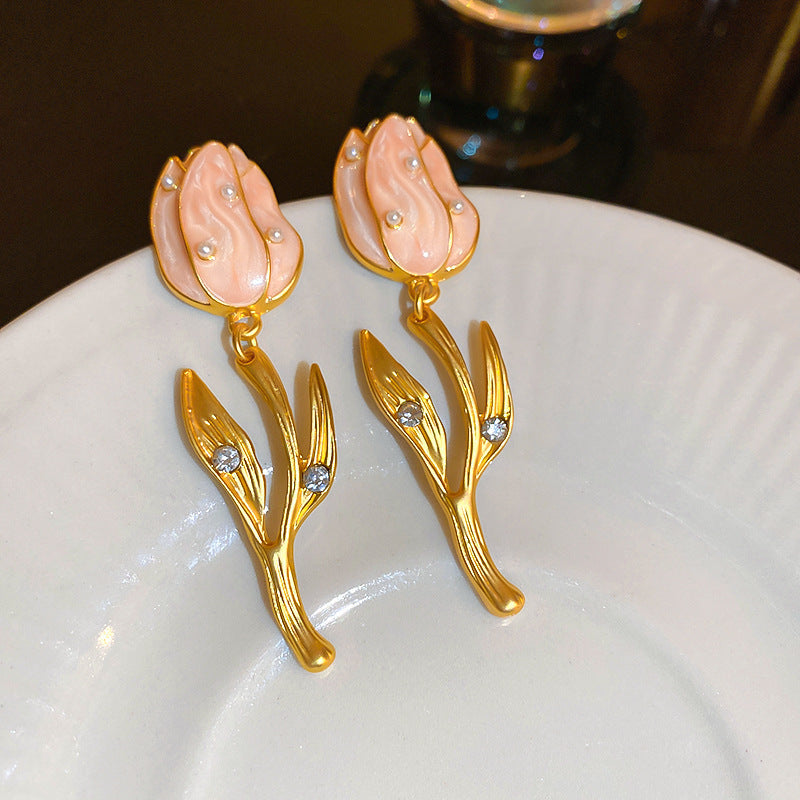首饰耳环925银针中古珍珠爱心耳环宫廷风复古高级感耳钉个性气质耳饰批发