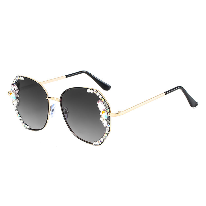 Women's fashion glasses 2022新款偏光镶钻女士墨镜潮遮阳ins太阳眼镜时尚多边形大框眼镜