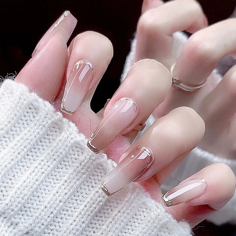 (Hand made nail) European and American Spicy Girl Super Long Instagram Dark Small Stand Retro Trapezoidal Shining Diamond Beauty False Nail Patch Detachable Wearable Nail