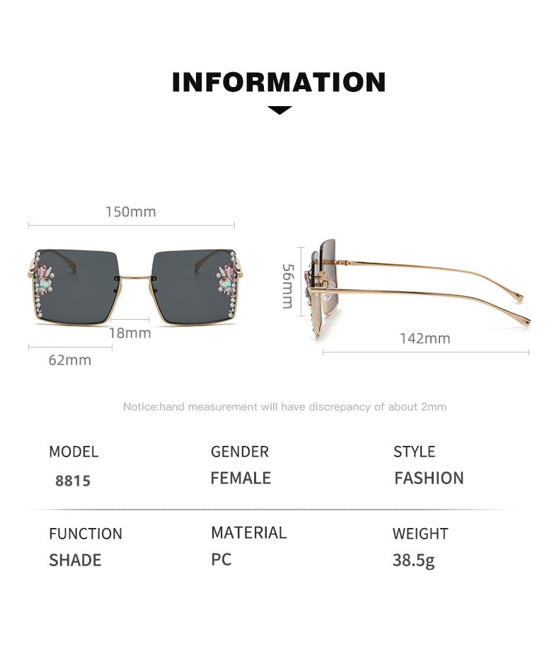 Women's fashion glasses 跨境新欧美镶钻大框太阳镜女高级感复古茶色墨镜显瘦韩版防晒眼镜