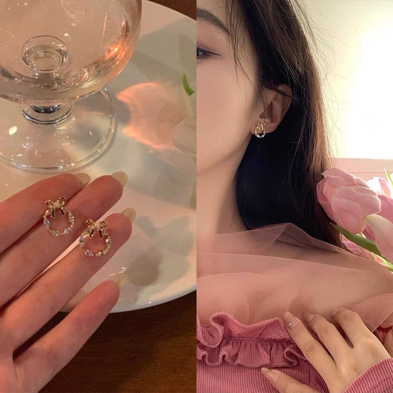银针镶钻蝴蝶花朵珍珠耳环甜美气质耳钉爆款韩系高级感耳饰批发女