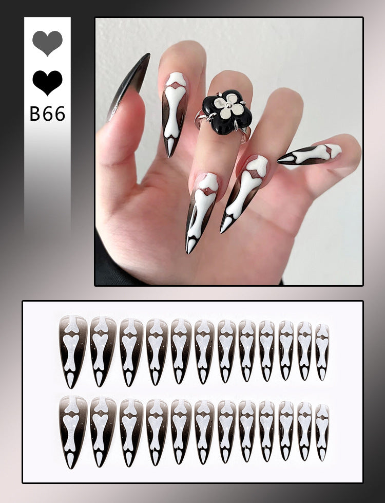 Fashion  nail Cross-Border Halloween Wear Armor Ghost Skull Pumpkin Bat Long 24 Pieces Fake Nail Patch Nail Sticker Wholesale