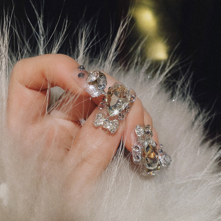 Fashion  nail Shining Finished Manicure 24 Pieces Bride Fake Nails Wholesale Wear Nail Gem Bride Nail Stickers U37