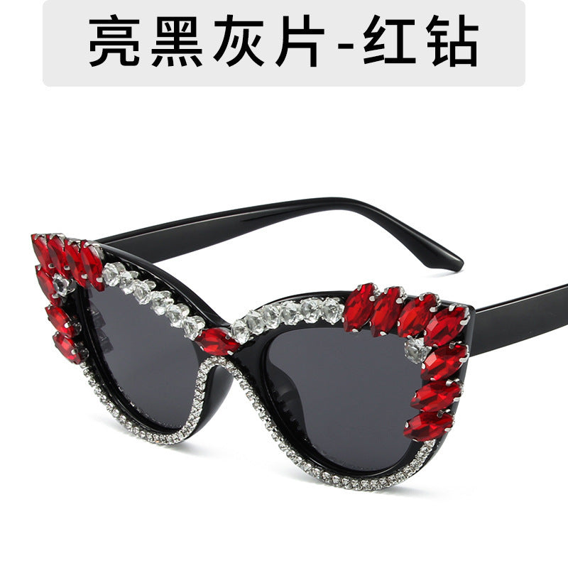 Women's fashion glasses 2023秋季新款欧美猫眼镶钻防蓝光平光镜跨境时尚网红 ins装饰眼镜