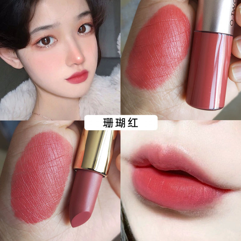 裸色口红唇釉吃土色系欧美妆巧克力女豆沙色深奶茶棕色哑光不粘杯