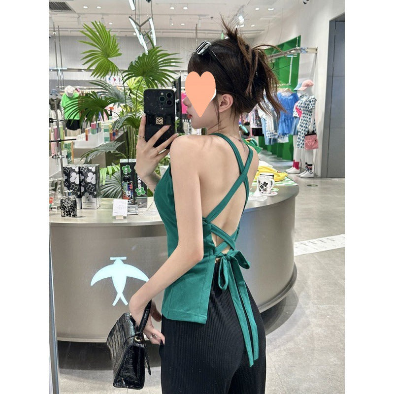 Dopamine tops Free shipping Tattoo Summer Sexy Hollow Back Straps Suspender Vest Women's Chest Pad Dopamine Wear Top Thin