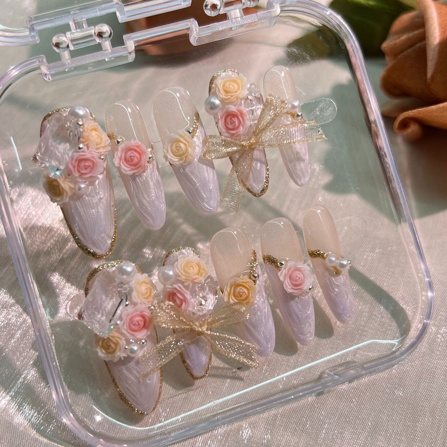 (Hand-Made Nail) Rose Manor Hand-Worn Nail Three-Dimensional Carved Heavy Industry Bridal Wedding Nail Xiaohongshu Nail Sticker Wear Nail Tip
