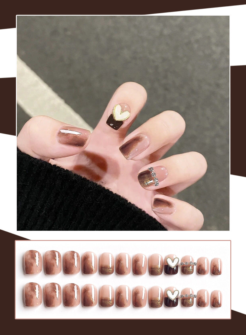 Fashion  nail Autumn and Winter New Diamond Wear Nail Fritillary Chain White Temperament Nail Sticker Blooming Gold Foil Color Fake Nails X87