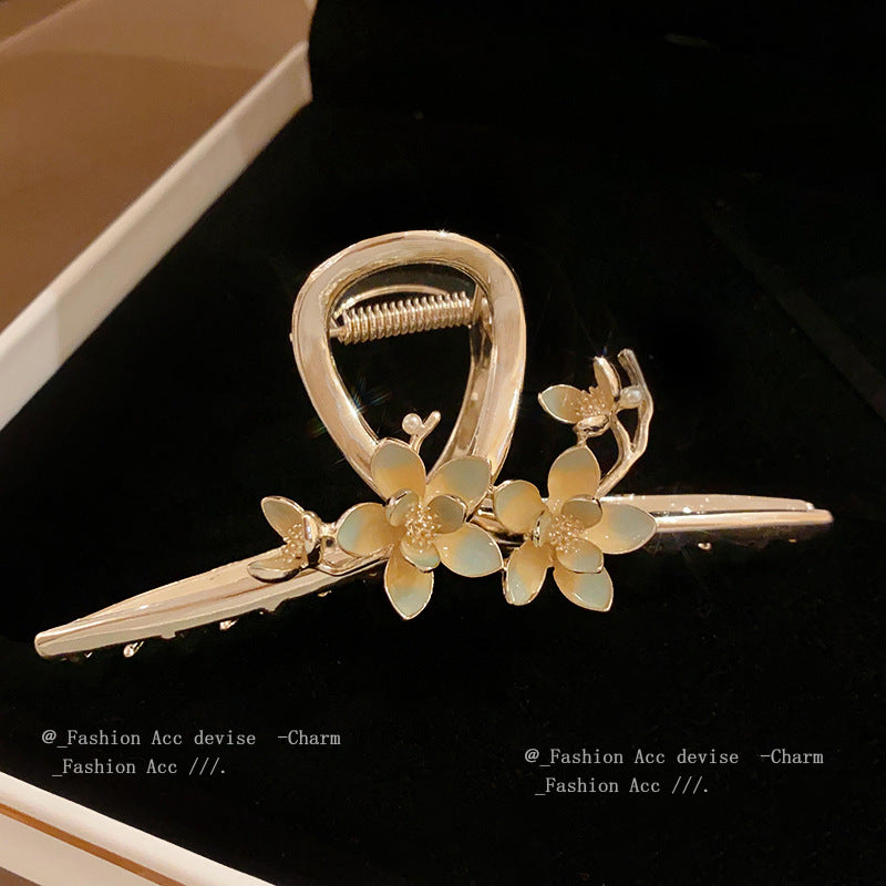 滴油花朵珍珠又字发夹新中式新年百搭抓夹甜美气质鲨鱼夹发饰批发