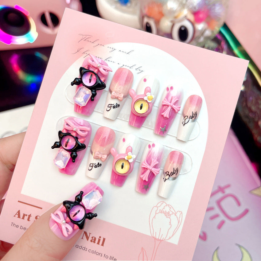 Fashion  nail Dopamine Little Devil Finished Nail Beauty Wear a Little Monster Cross Detachable Fake Nails A56