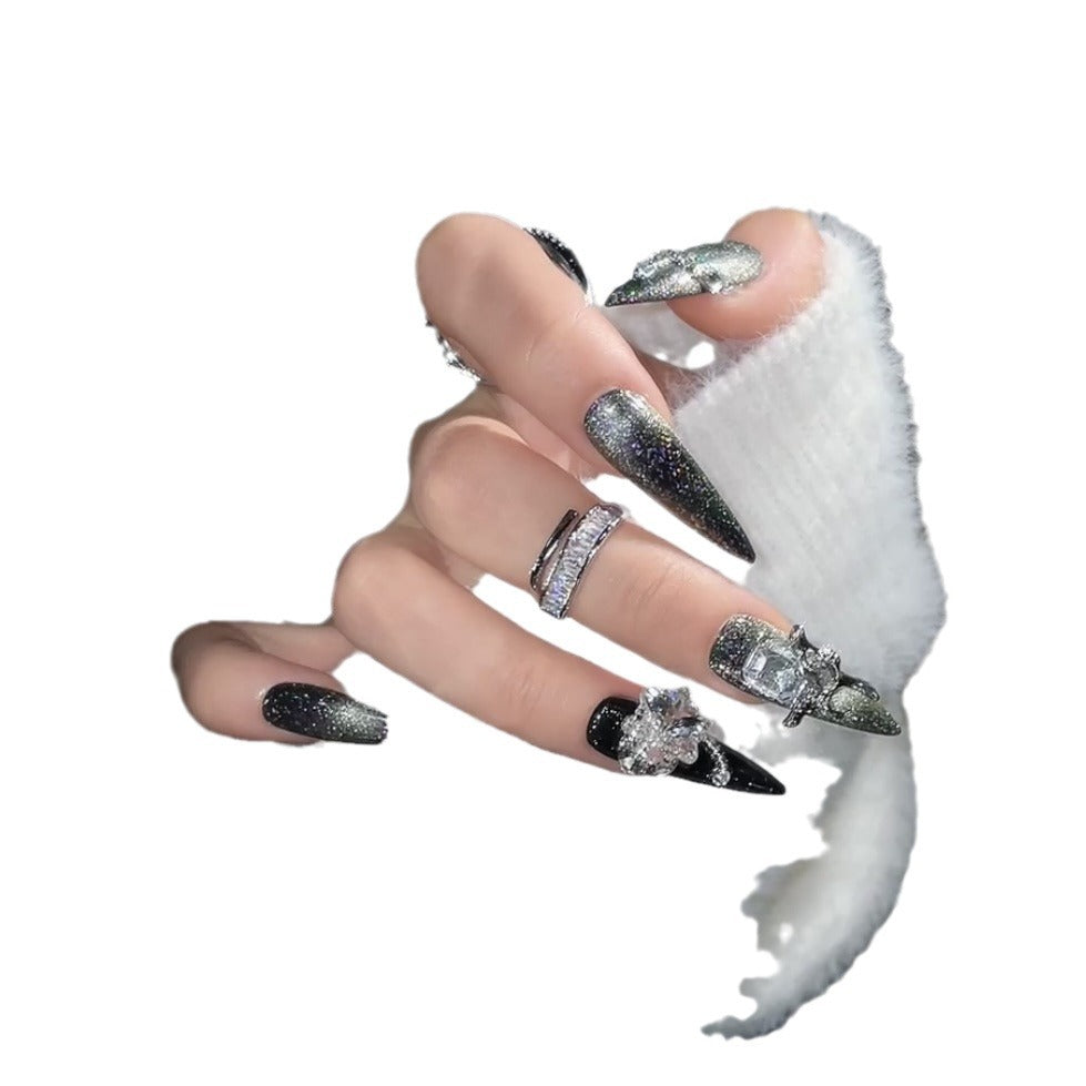 (reusable nail)Shangxin hand-worn armor factory straight hair high-end heavy industry Diablo charm snow long armor hand-made nail art wholesale products.