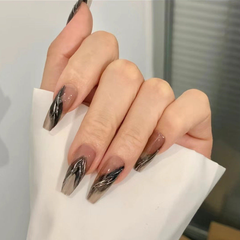 冰美式穿戴甲暗黑线条指甲贴片晕染美甲片假指甲美甲贴片成品甲片