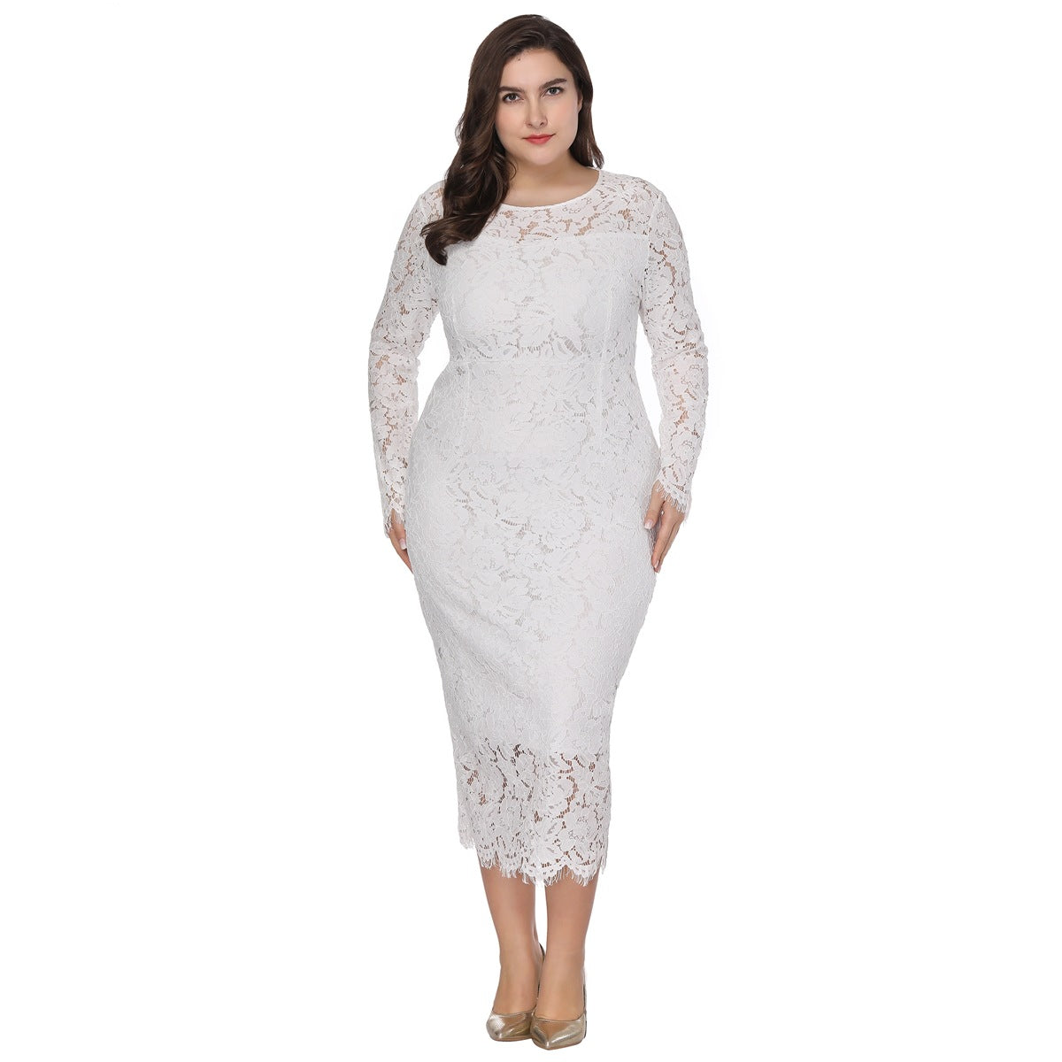 Fashion women's wear  Cross Border plus Size Foreign Trade Women's Clothing Popular Long Sleeve Lace Slim Dress Dress