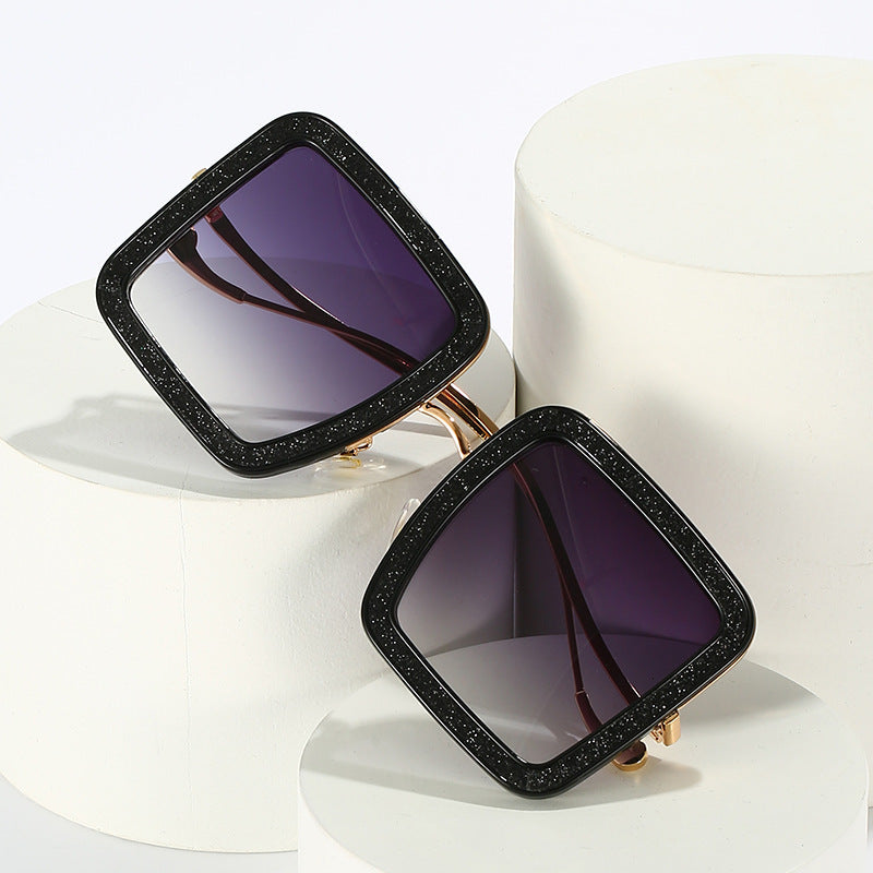 Women's fashion glasses 2022新款方框太阳镜 欧美网红ins街拍风尚眼镜个性闪钻搞怪墨镜女