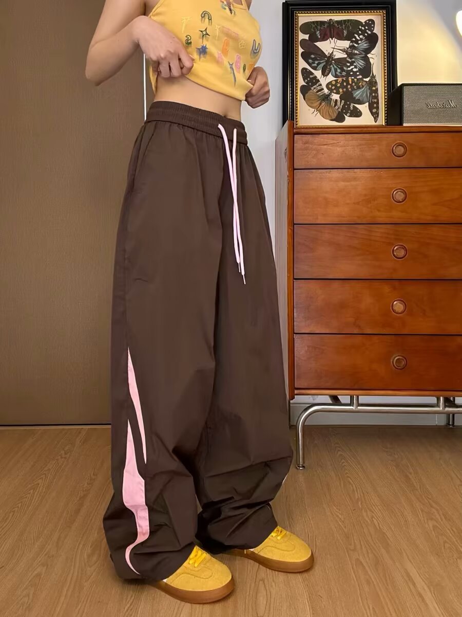 Dopamine pants Free shipping Tattoo American retro color dopamine three-bar pocket overalls men's and women's versatile Maillard sports casual trousers