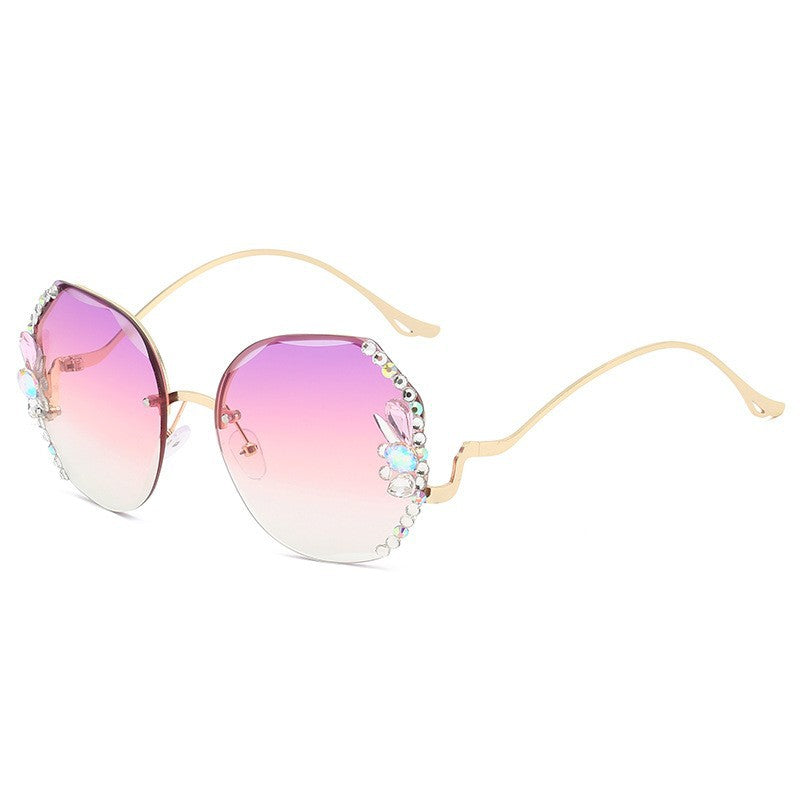 Women's fashion glasses 跨境新款2022时尚水钻墨镜女潮款防紫外线防晒眼镜显瘦太阳镜韩版