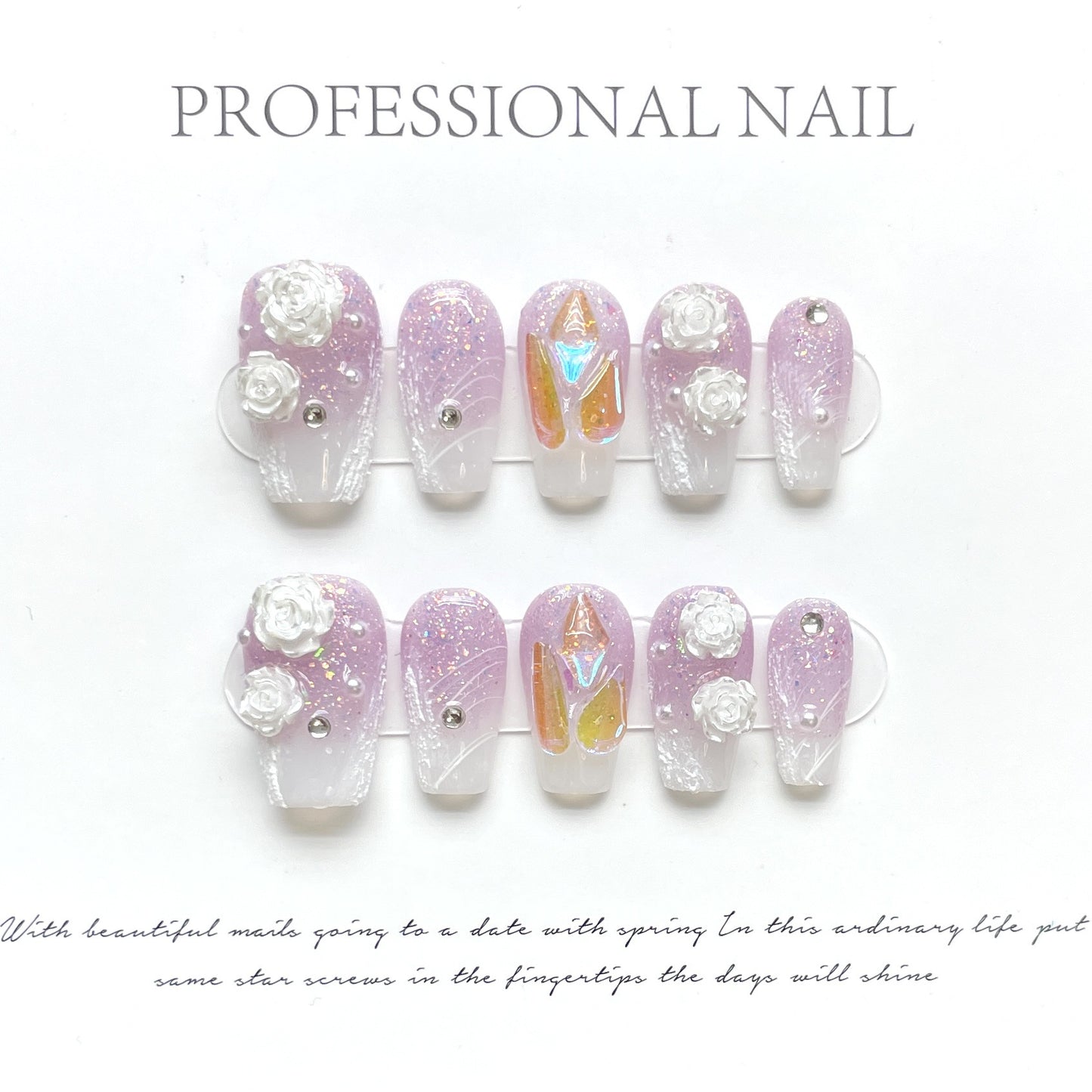 (reusable nail)Hot selling handmade nail art New Year gift, new butterfly cherry plaid nail art, wearing nail, handmade nail art, long style