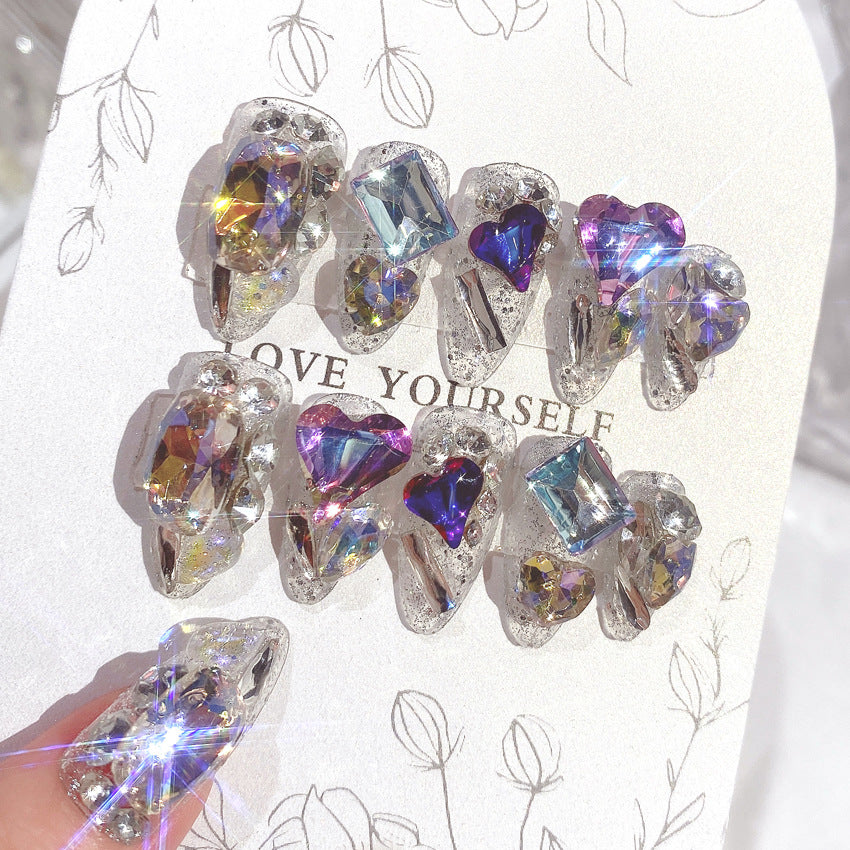 Fashion  nail Handmade Manicure Wear Nail Ins Advanced Pure Desire Wind Rhinestone Nail Patch Wear Nail Diamond Nail Stickers U11