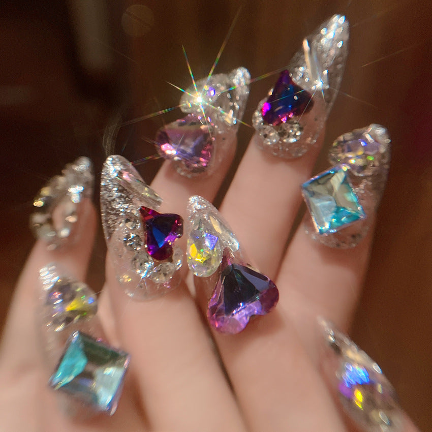 Fashion  nail Handmade Manicure Wear Nail Ins Advanced Pure Desire Wind Rhinestone Nail Patch Wear Nail Diamond Nail Stickers U11