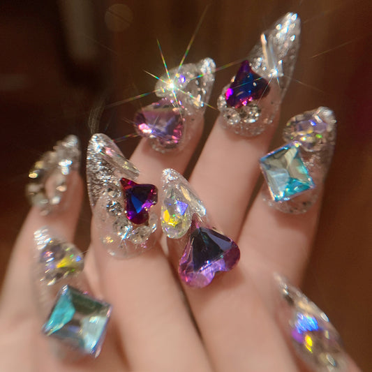 Fashion  nail Handmade Manicure Wear Nail Ins Advanced Pure Desire Wind Rhinestone Nail Patch Wear Nail Diamond Nail Stickers U11