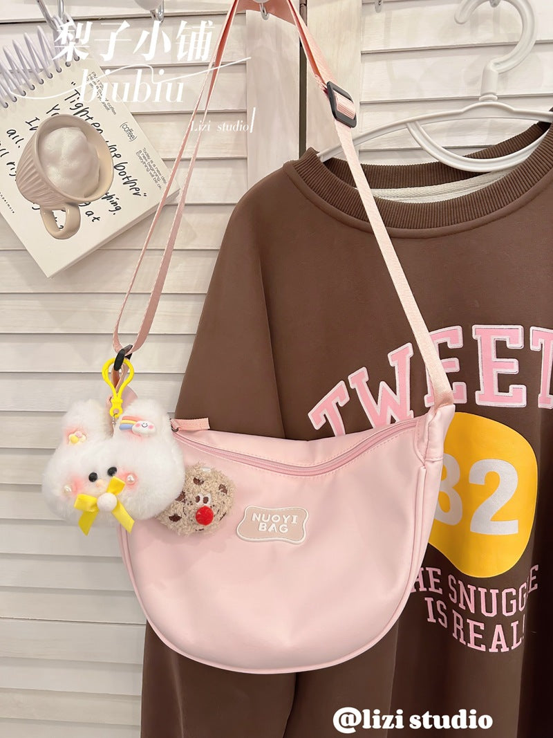 Dopamine Bag Free shipping Tattoo Crescent bag Crossbody bag Women's dopamine niche design Nylon cloth dumpling bag Wide shoulder strap Casual shoulder bag