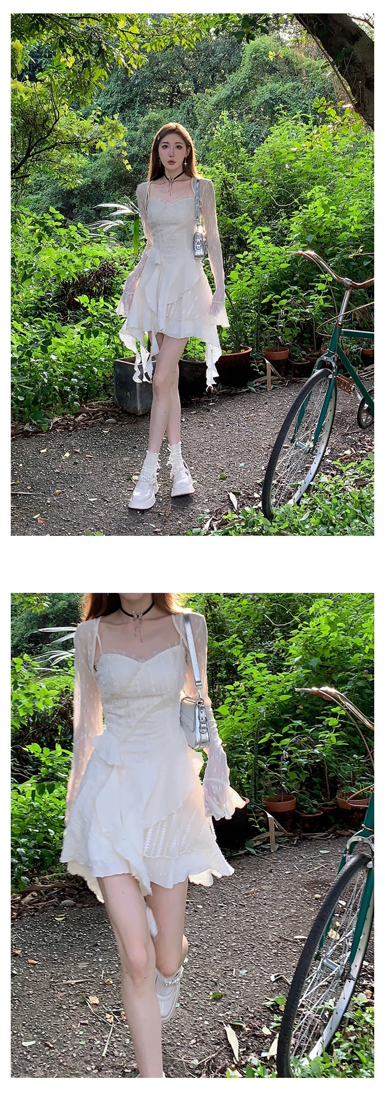 Fashion women's wear Dream Seven77 French Style Irregular Spaghetti-Strap Dress Women's Spring New Ruffled Design Short Skirt
