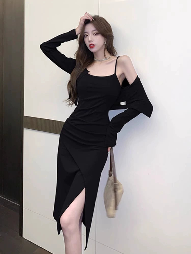 Fashion women's wear Small Hot Girl Suit Women's Spring and Autumn Wear a Set of High Sense Temperament Camisole Dress Two-Piece Suit