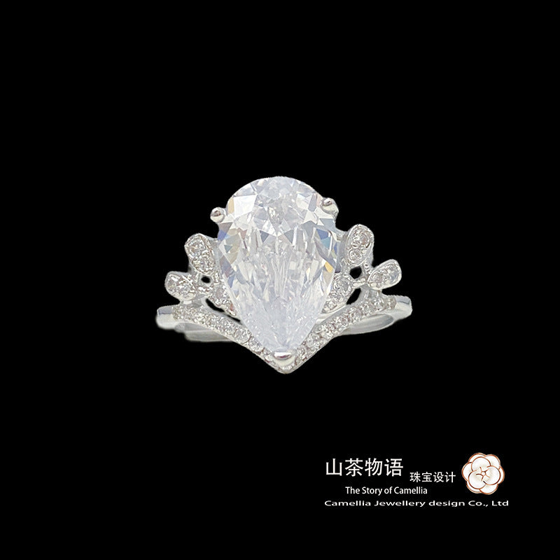Camellia欧美夸张富婆轻奢水滴8×12克拉戒指女 5A锆精致皇冠指环