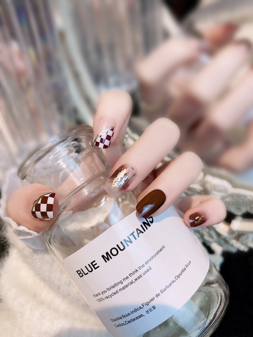 Fashion  nail Chessboard Plaid Wear Armor Nail Patch Nail Sticker Nail Stickers Fake Nails Wearable Nail Stickers A14