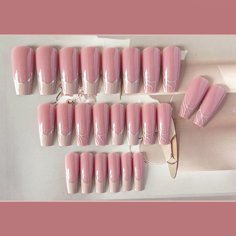 奶咖法式穿戴甲裸色nails 线条跨境美甲片外贸假指甲长甲美甲贴片