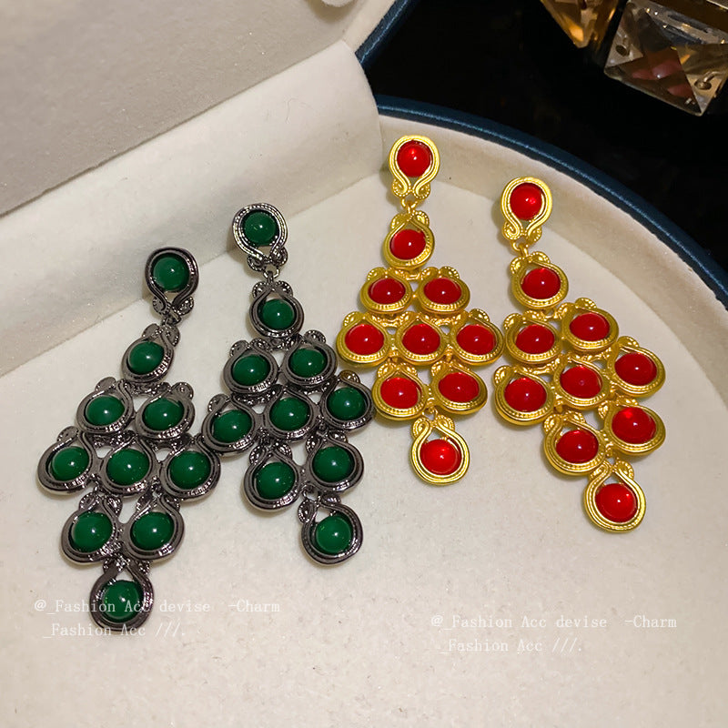 银针中古菱形几何耳环欧美夸张设计感耳坠复古高级感气质耳饰批发