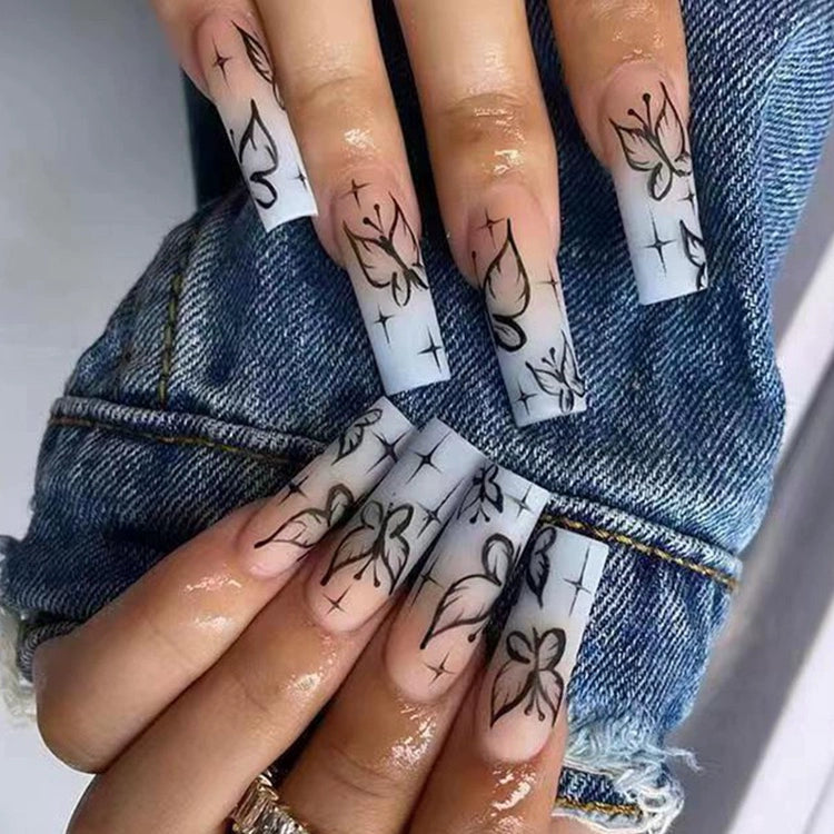 (Hand-made nail) The dark fairy in Europe and America is dying, the magic mirror powder is white, and the finished nail product, Millennium Spice Girl fake nails patch, is worn for a long time.
