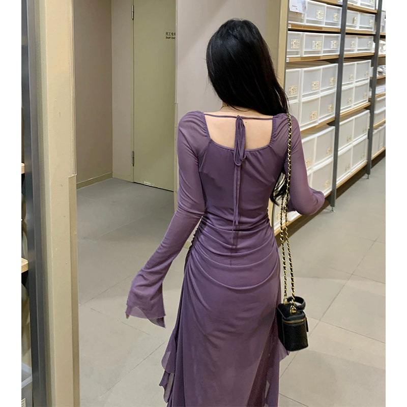 Fashion women's wear Unique Purple Dress Spring plus Size Slightly Oversized Girls Slimming Chic and Beautiful Dress Long Dress