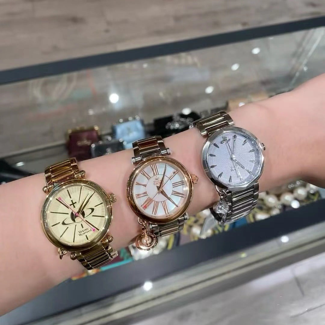 Fashion women's watchOne Piece Dropshipping Weiwei'an Queen Mother Ice Crushing Blue Watch New Dark Plum Purple Women's Watch Pitaya Saturn Small Golden Watch