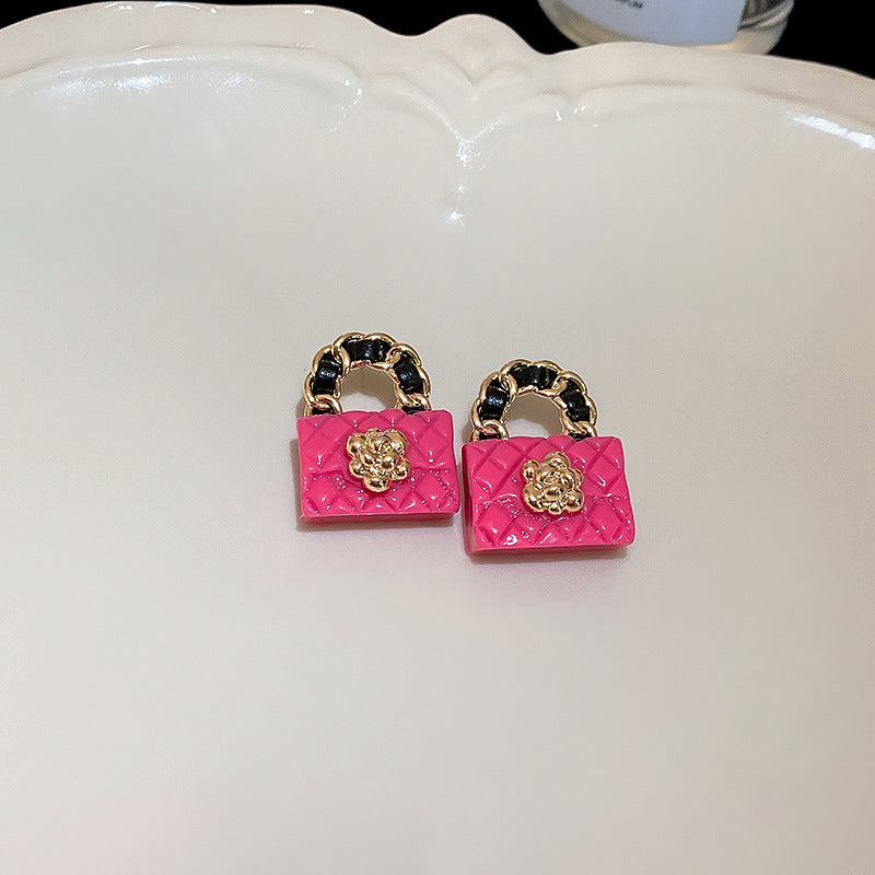 银针皮革手提包几何耳环韩国时尚气质耳钉个性创意设计感耳饰批发