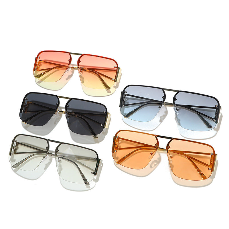 Women's fashion glasses 2024亚马逊热款时尚飞行员太阳镜 欧美复古窗帘半框百搭方形墨镜