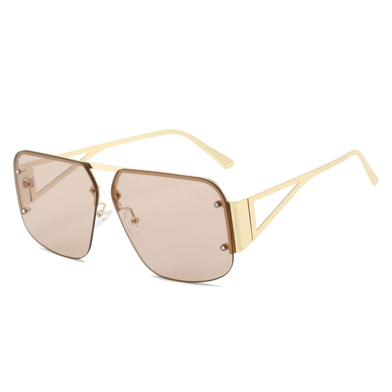 Women's fashion glasses 2024亚马逊热款时尚飞行员太阳镜 欧美复古窗帘半框百搭方形墨镜
