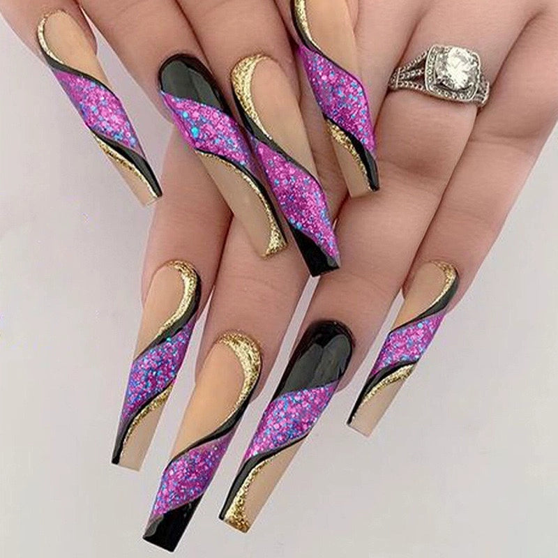 (Hand made nail) Kardashian, European and American Spicy Girl, Little Red Book, Dark Super Long, Internet Celebrity Cross border Nail Art, Detachable and Reusable Nail